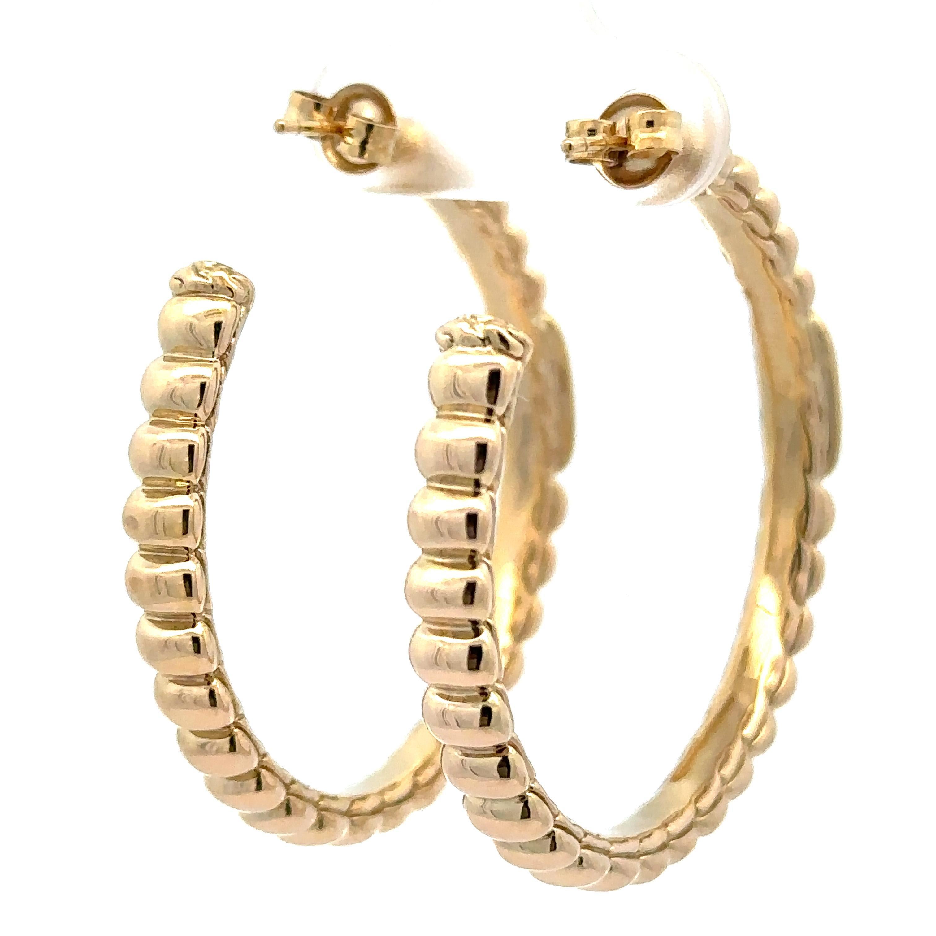 John Hardy 18k Gold 0.25ctw Pave Diamond Large Grooved Hoop Earrings For Sale 4