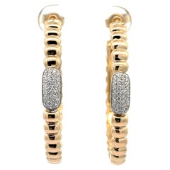 John Hardy 18k Gold 0.25ctw Pave Diamond Large Grooved Hoop Earrings