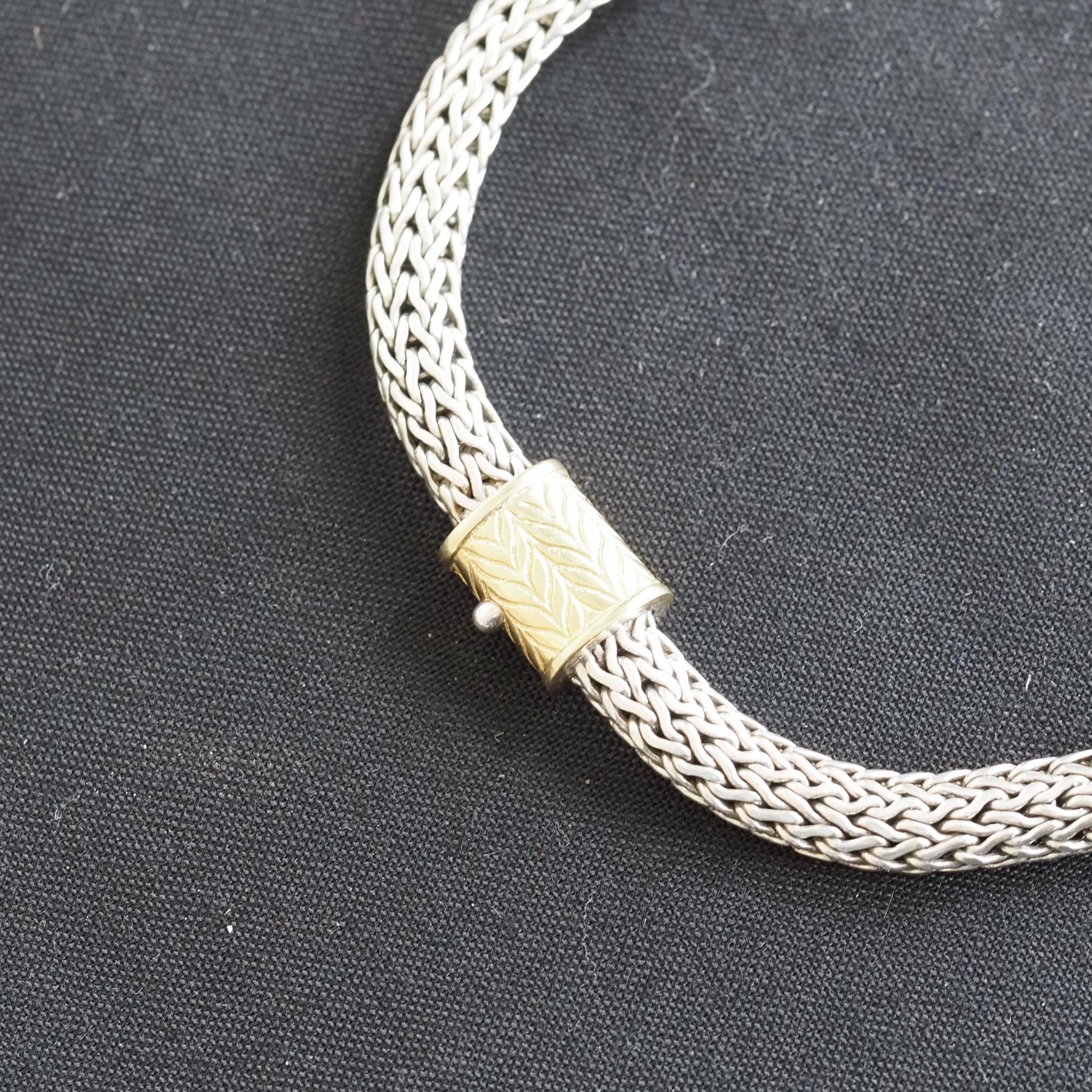 Women's or Men's John Hardy 18k & Sterling Silver Necklace Weave Patter For Sale