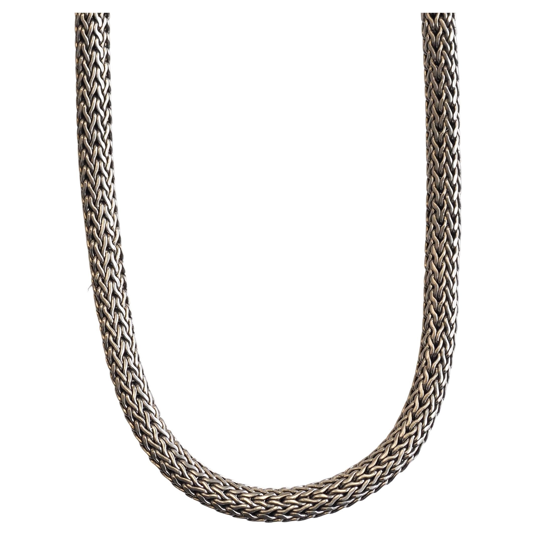 John Hardy 18k & Sterling Silver Necklace Weave Patter For Sale