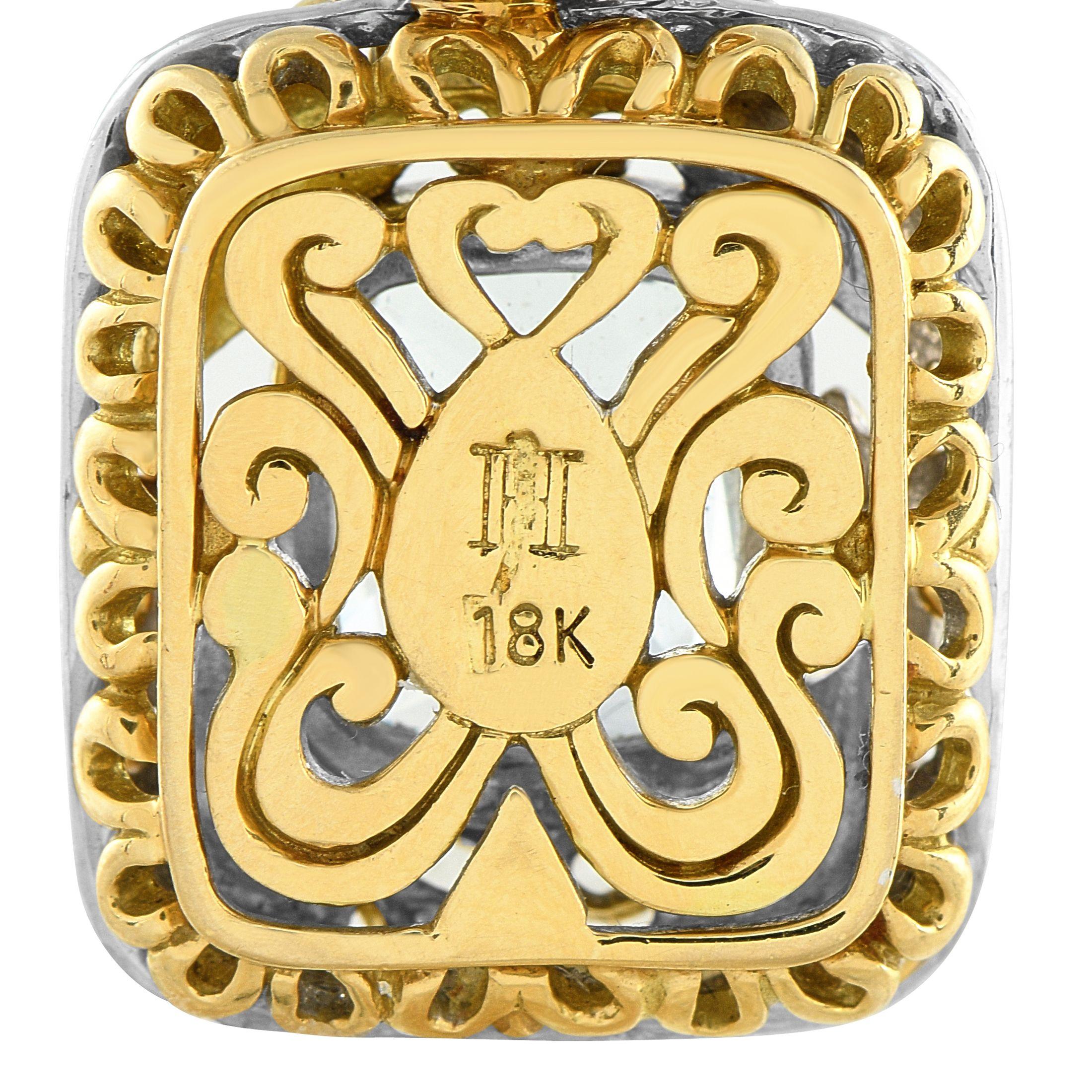 John Hardy 18K White and Yellow Gold 4.0ct Aquamarine Pendant In Excellent Condition For Sale In Southampton, PA