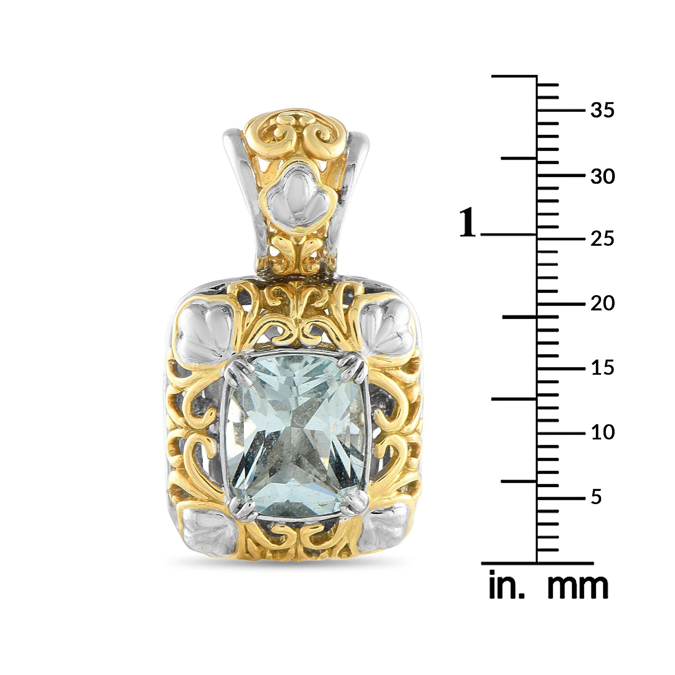 Women's John Hardy 18K White and Yellow Gold 4.0ct Aquamarine Pendant For Sale