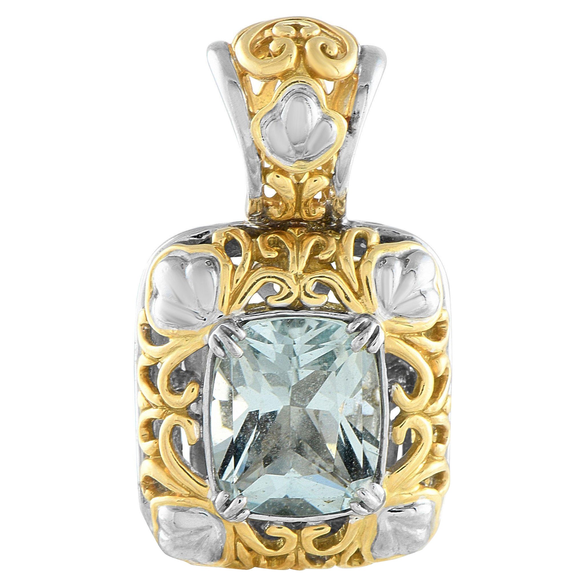 John Hardy 18K White and Yellow Gold 4.0ct Aquamarine Pendant For Sale