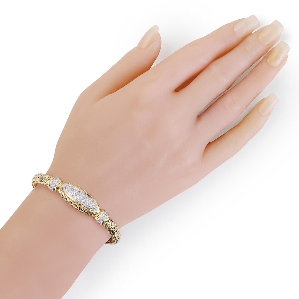 John Hardy 18 Karat Gelbgold 1,10 Karat Pave Diamant Klassische Kette Kollektion Armband im Zustand „Hervorragend“ im Angebot in Chicago, IL