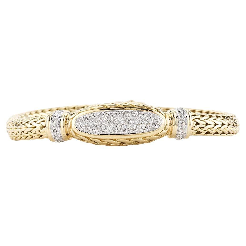John Hardy 18 Karat Gelbgold 1,10 Karat Pave Diamant Klassische Kette Kollektion Armband im Angebot