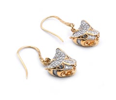 John Hardy 18 Karat Yellow Gold Aquamarine and Diamond Panther Drop Earrings