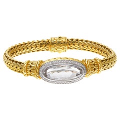 John Hardy 18k Yellow Gold Bracelet with Round Accent Diamonds Surrounding Large