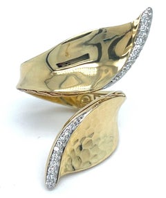 John Hardy 18k Yellow Gold Classic Chain Diamond Bypass Ring Size 7.25