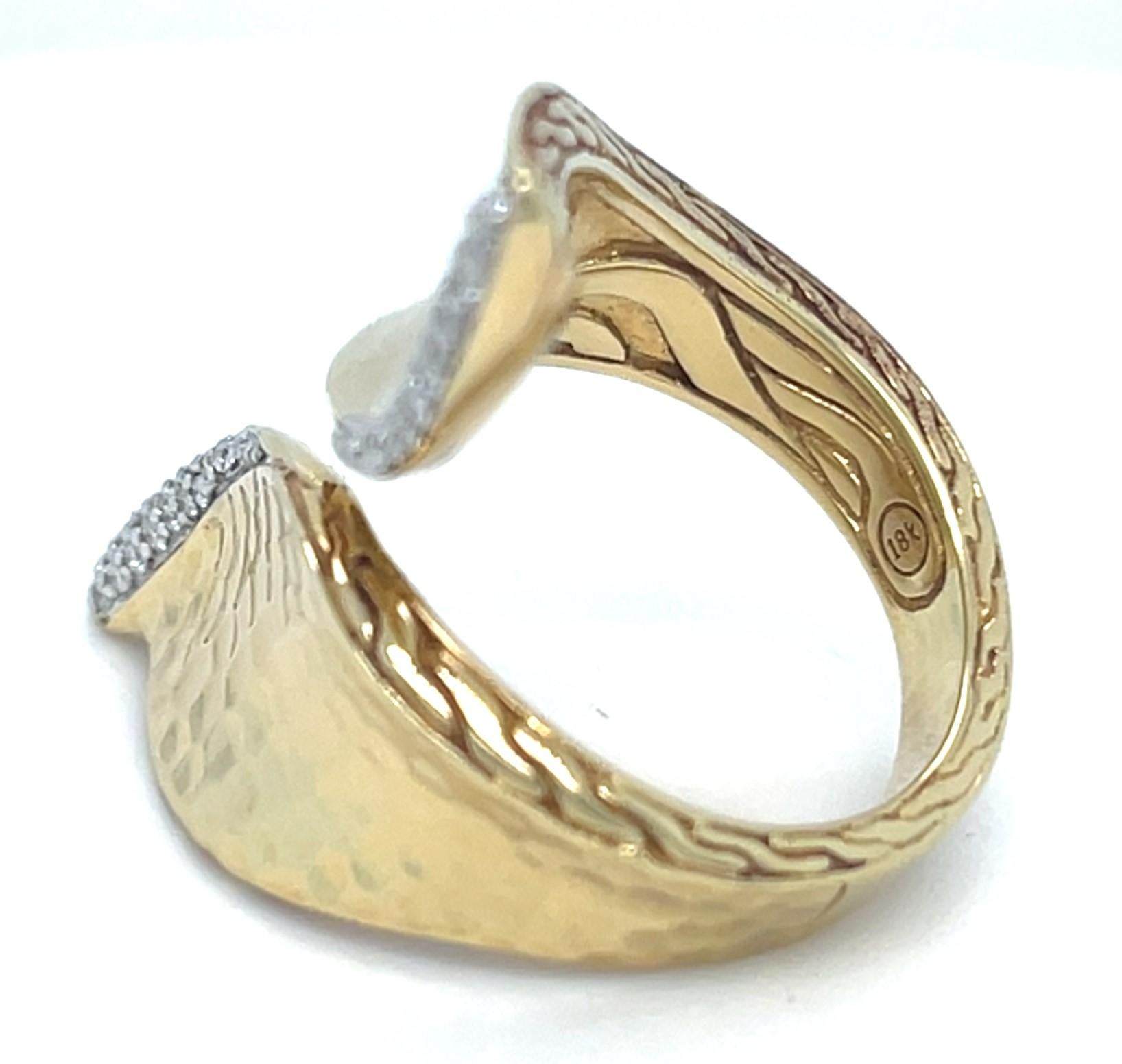 Moderne John Hardy 18k Yellow Gold Classic Chain Diamond Bypass Ring Size 7.25 en vente