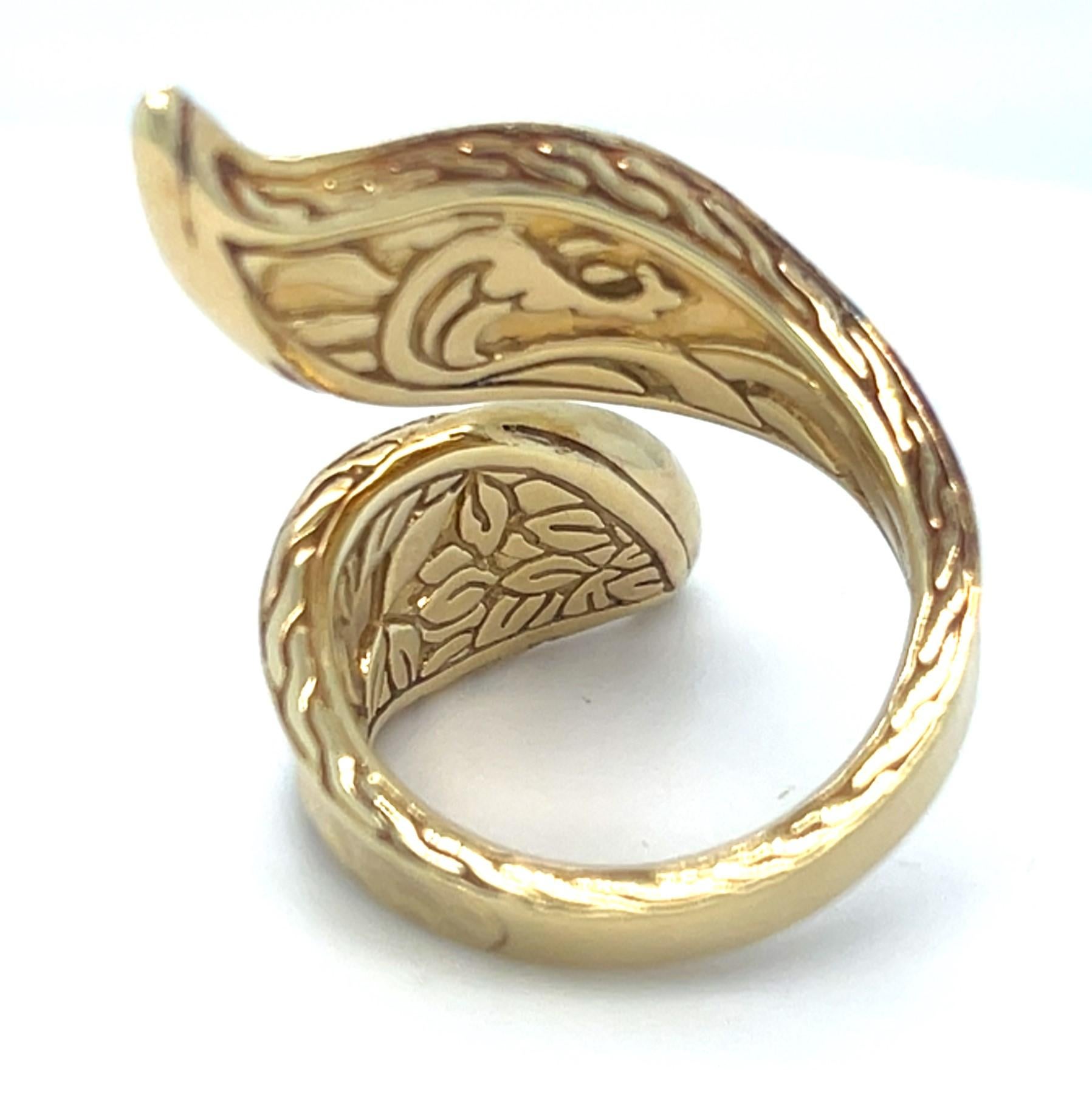 Taille ronde John Hardy 18k Yellow Gold Classic Chain Diamond Bypass Ring Size 7.25 en vente