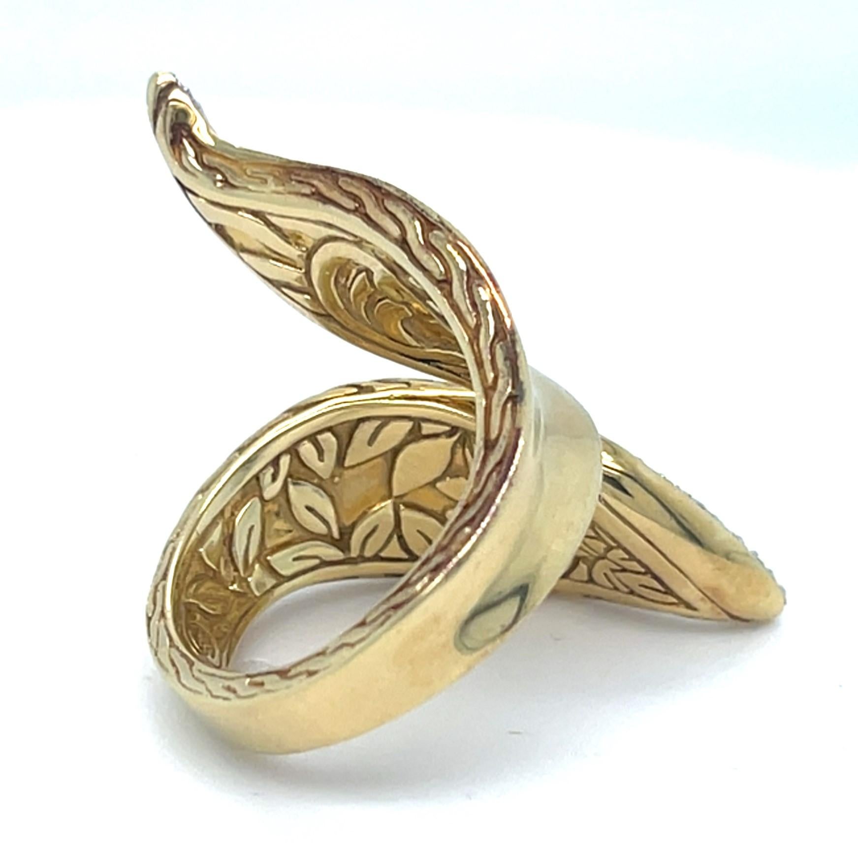 John Hardy 18k Yellow Gold Classic Chain Diamond Bypass Ring Size 7.25 Bon état - En vente à Sherman Oaks, CA
