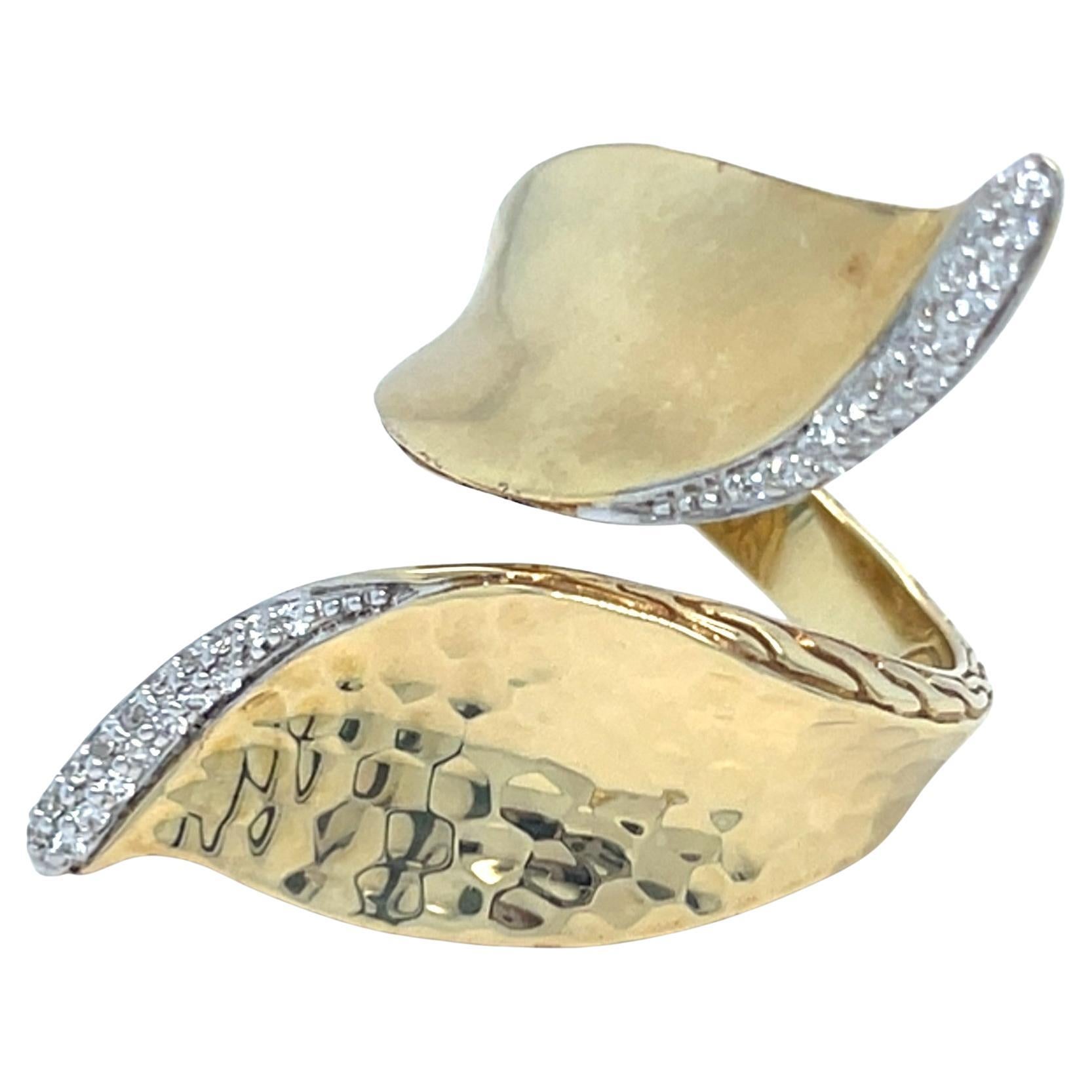 John Hardy 18k Yellow Gold Classic Chain Diamond Bypass Ring Size 7.25