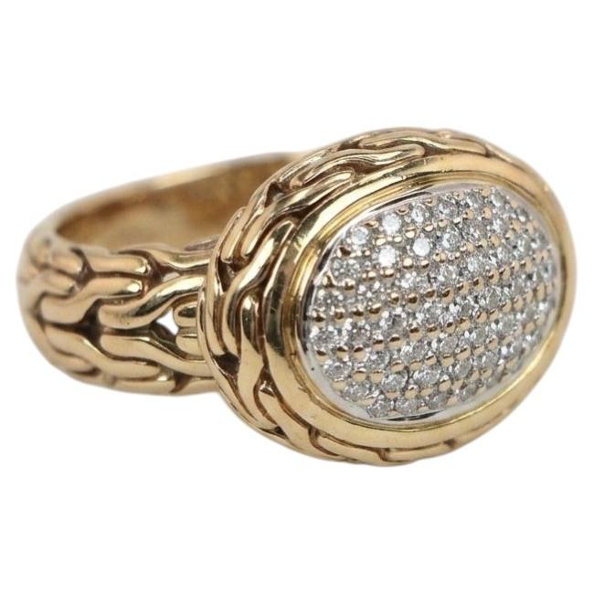Anello da cocktail John Hardy con catena classica ovale in oro giallo 18 carati con pavé di diamanti in vendita