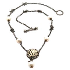 John Hardy 18k Yellow Gold Sterling Silver Pearl Drop Dot Necklace Toggle Clasp