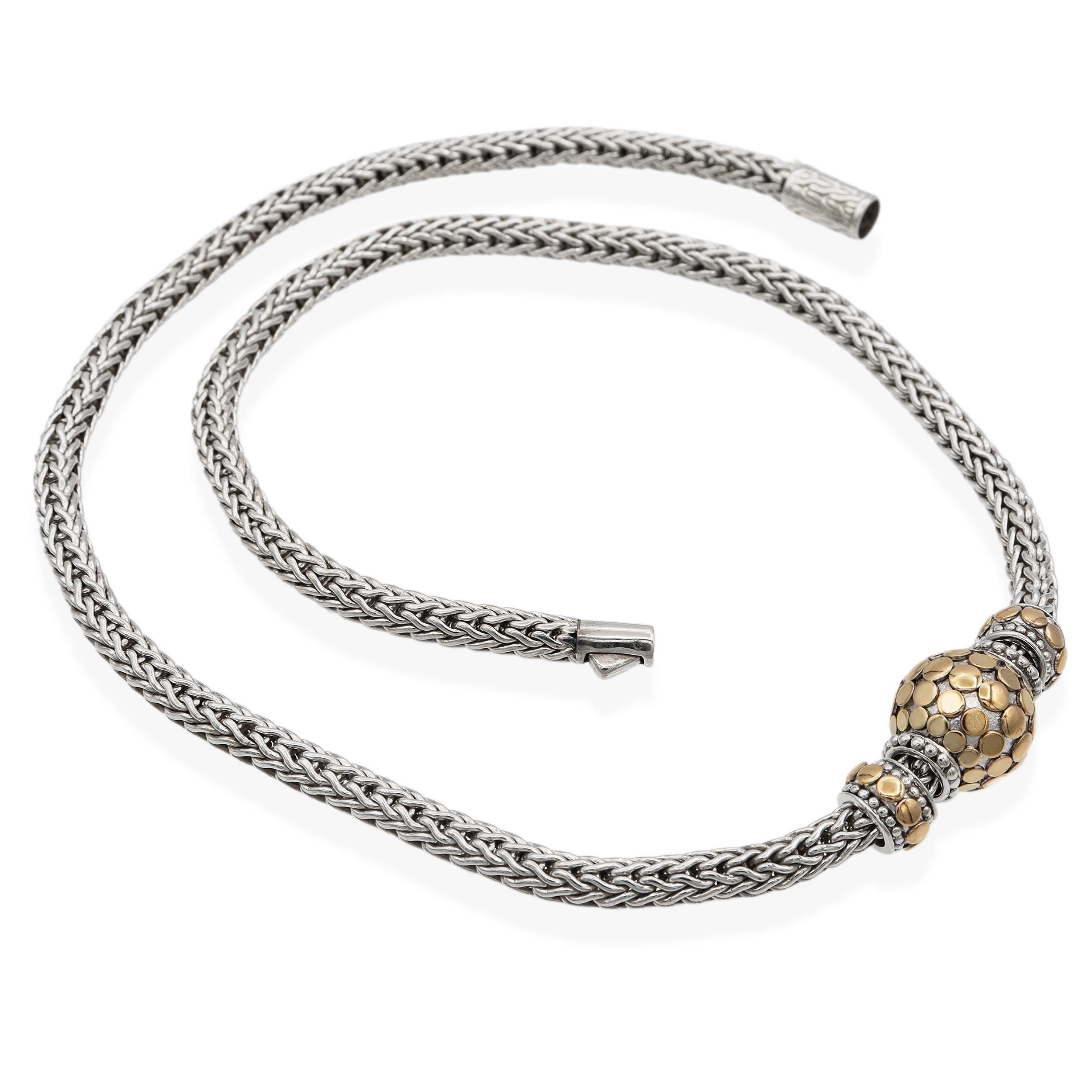 I John Hardy Collier de chaîne à points en or jaune 18K et argent sterling à trois perles Pour femmes en vente