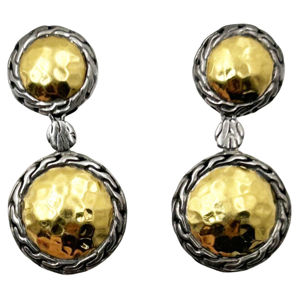 John Hardy Pendientes colgantes redondos de oro de 22 quilates y plata de 925 de la colección Palu