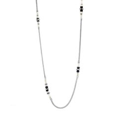 John Hardy Sterling Silver Moonstone Hematite & Black Onyx Station Necklace
