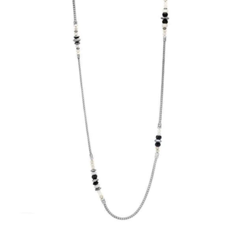 John Hardy Sterling Silver Moonstone Hematite & Black Onyx Station Necklace In New Condition For Sale In Miami, FL