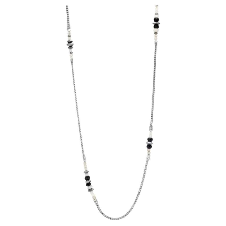 John Hardy Sterling Silver Moonstone Hematite & Black Onyx Station Necklace For Sale