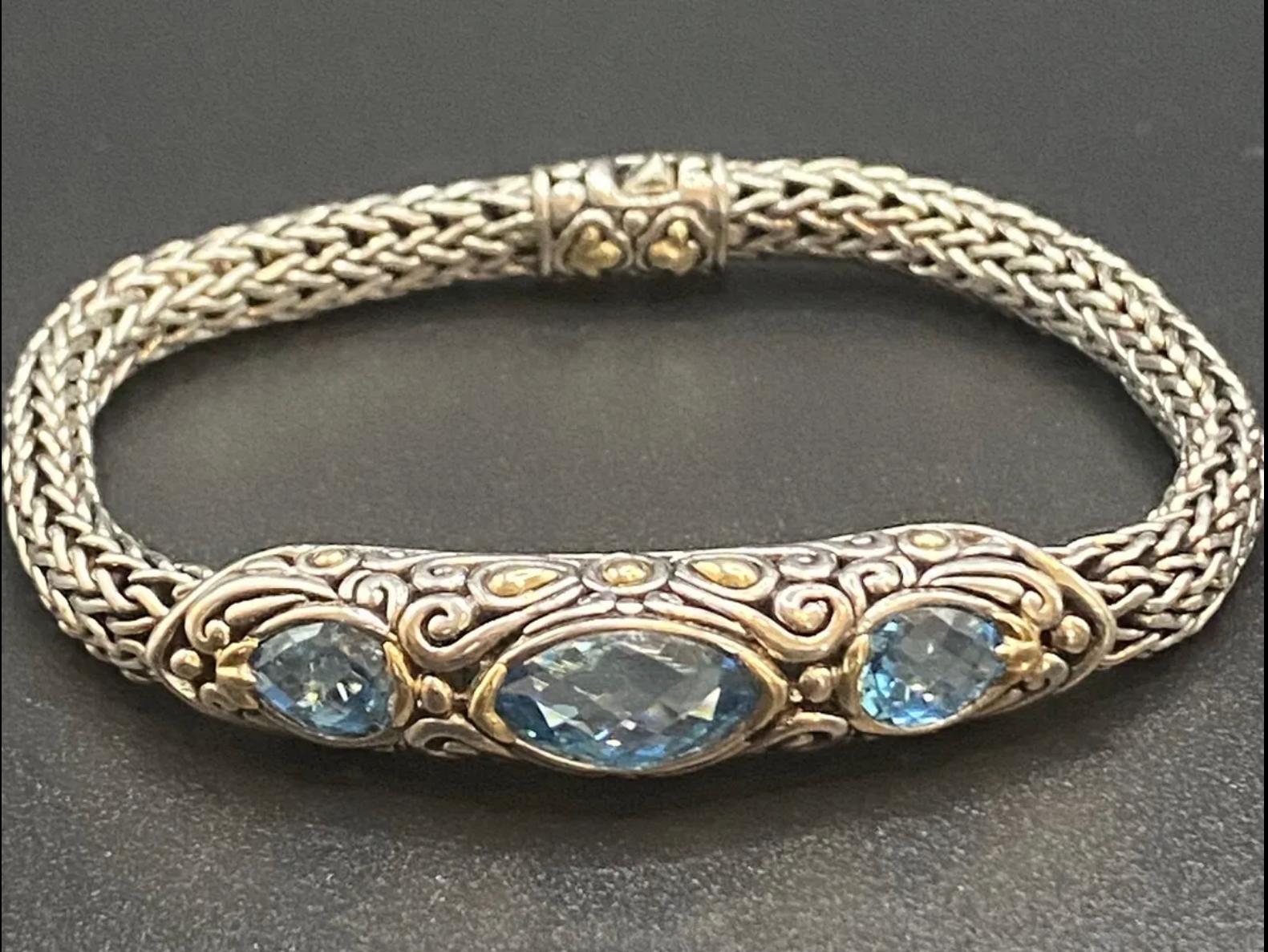 John Hardy Bracciale a Catena Classica in Argento 925 con Citrino e Accenti in Oro 18k in vendita 1