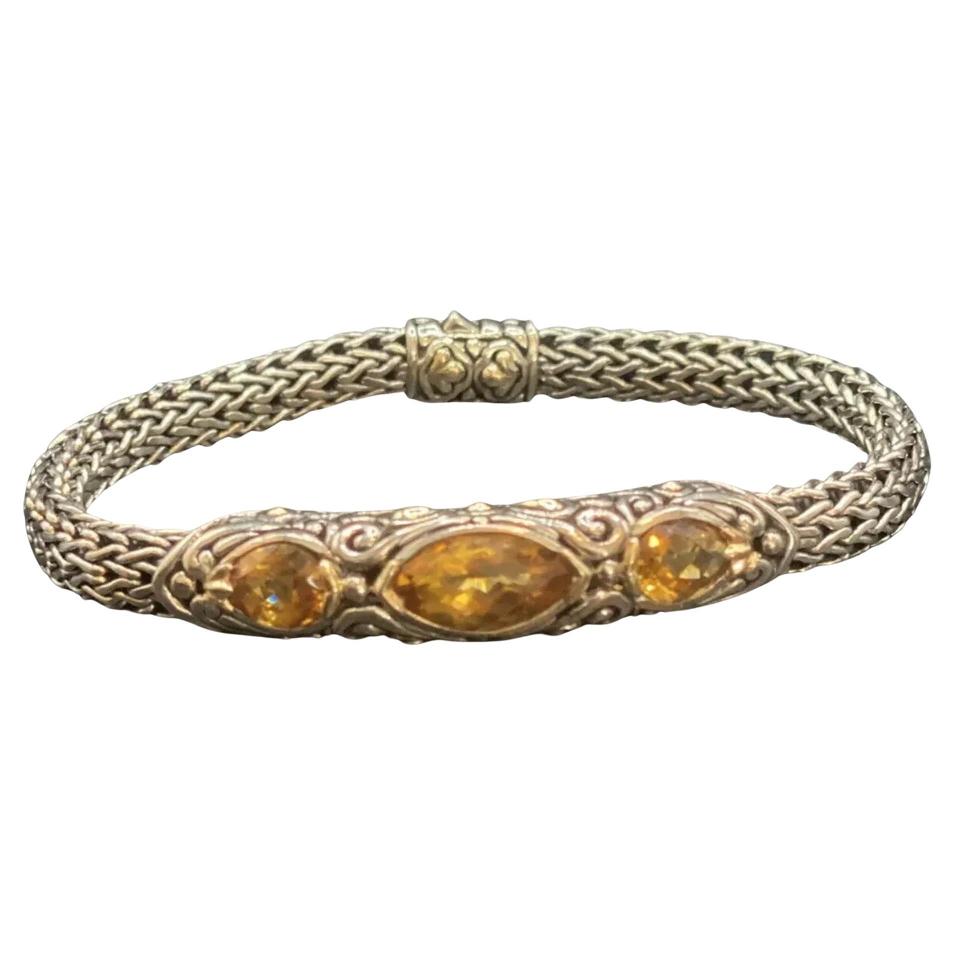 John Hardy 925 Silver Classic Chain Bracelet W/ Citrine & 18k Gold Accents For Sale