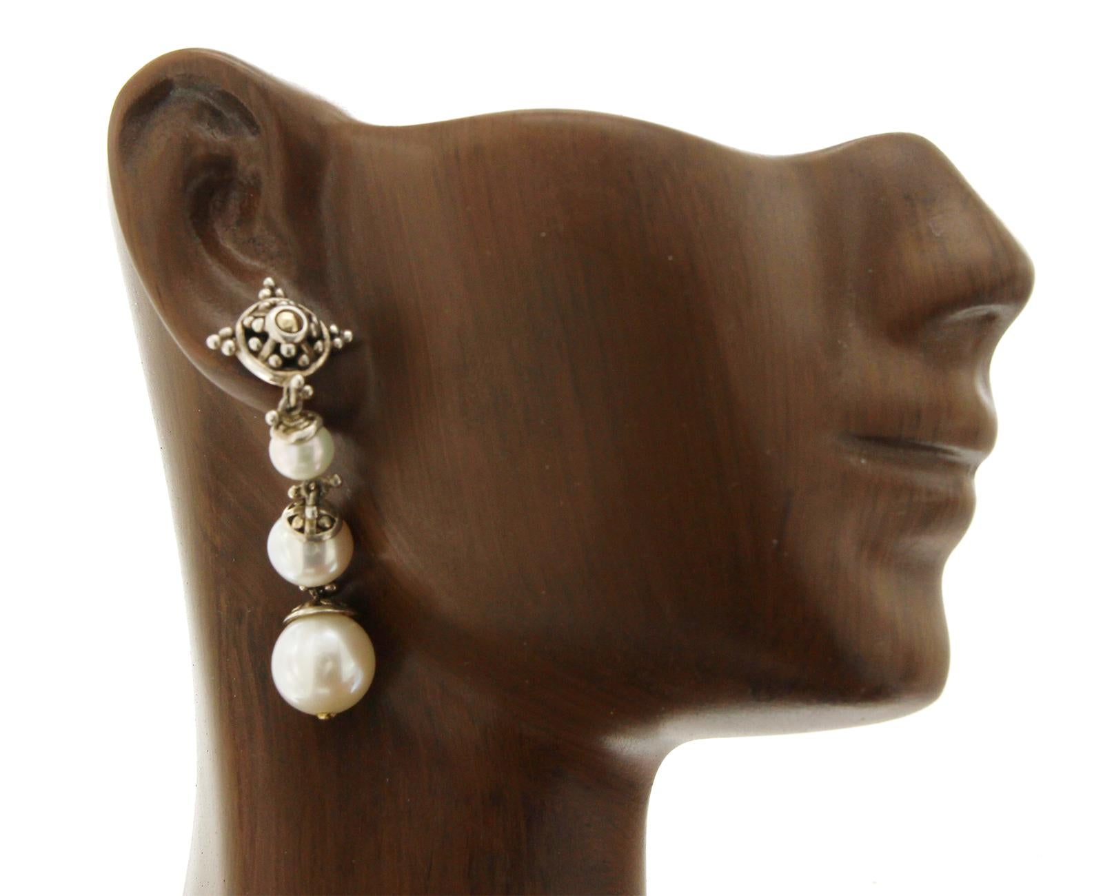 Women's John Hardy 925 Sterling Silver 18 Karat Yellow Gold Pearl Earrings