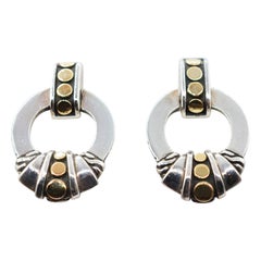 John Hardy 925 Sterling Silver 18k Yellow Gold Dot Deco Circle Drop Earrings