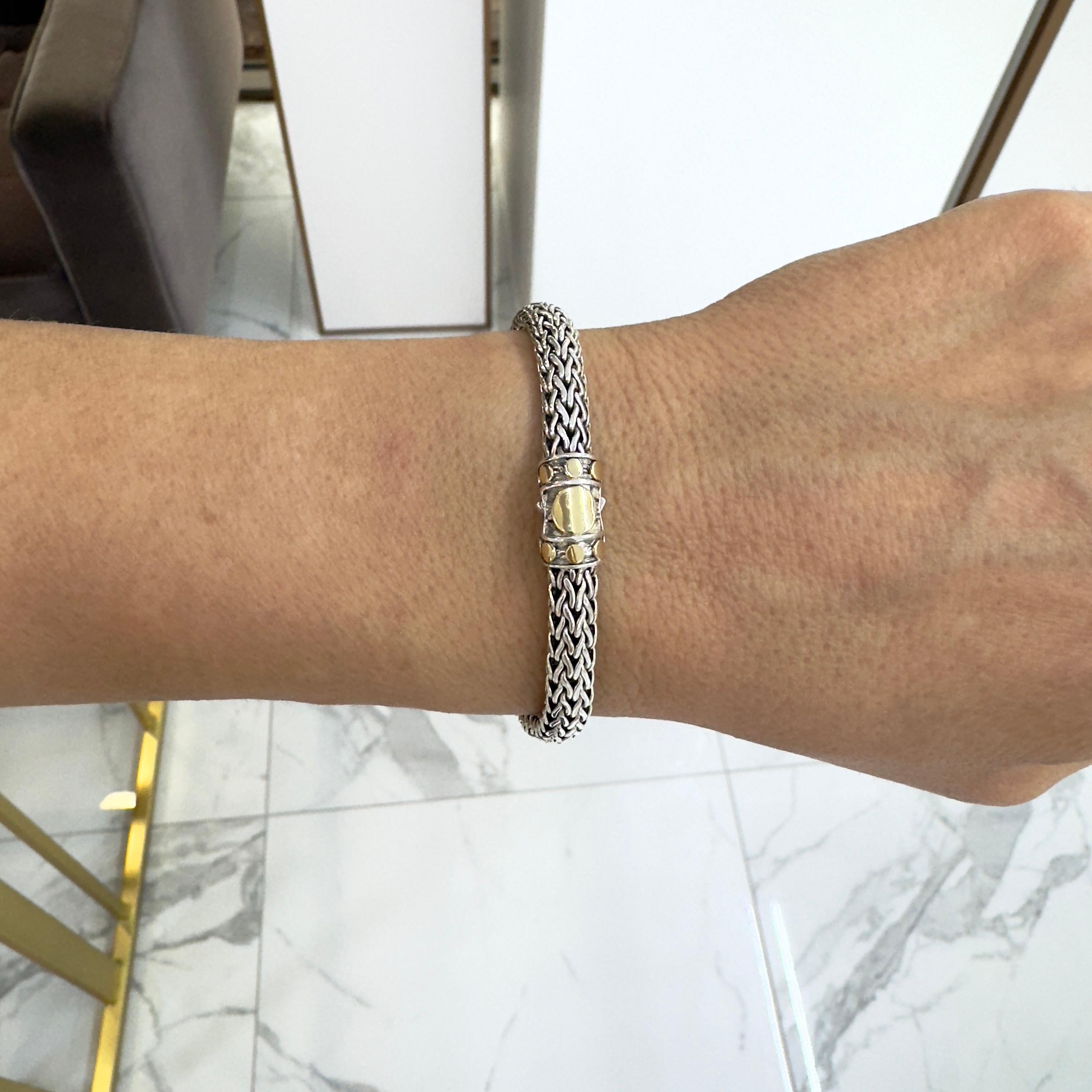 John Hardy 925 Sterling Silver & 18K Yellow Gold Medium Dot Bracelet For Sale 1