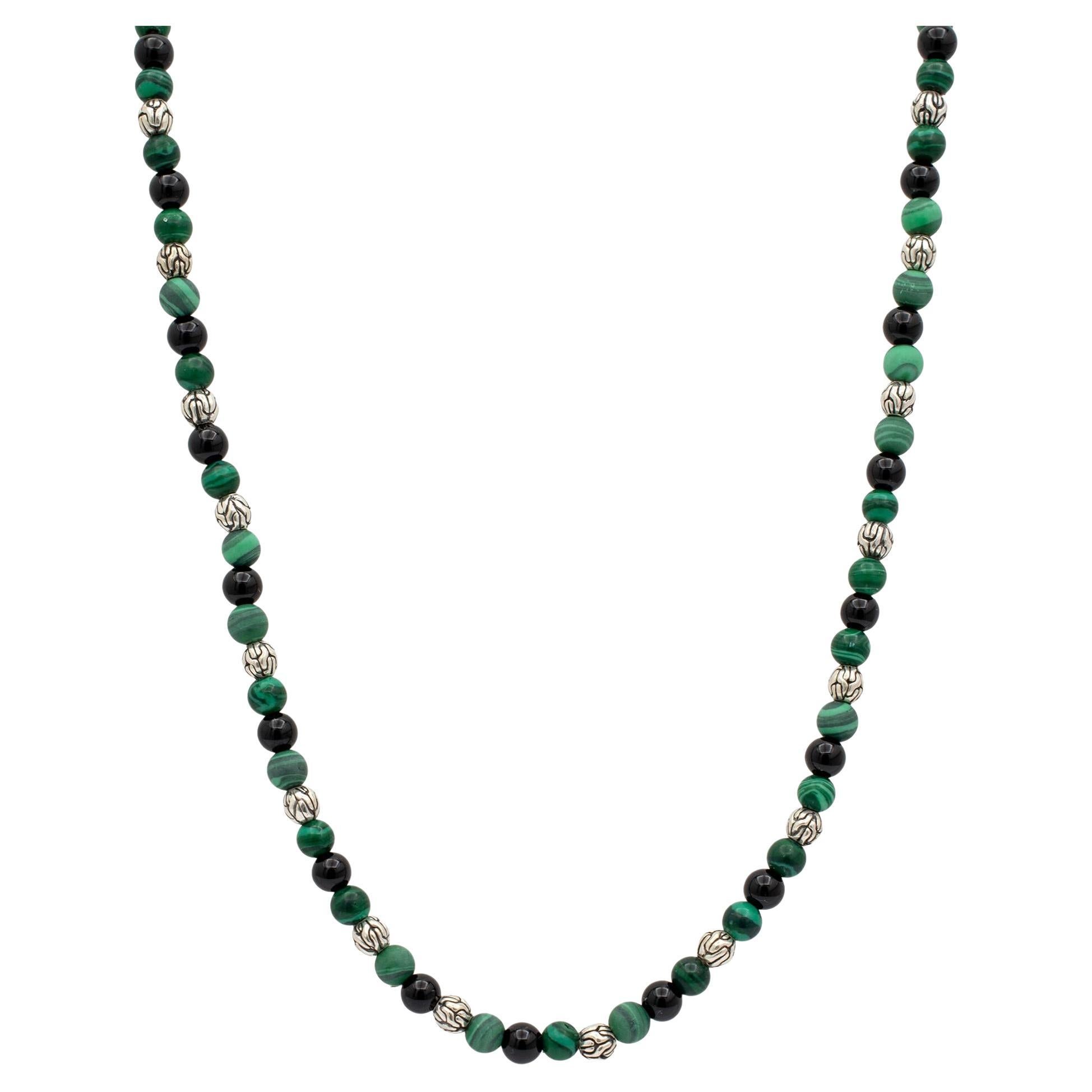 John Hardy 925 Sterling Silver Malachite & Onyx Bead Chain Necklace For Sale