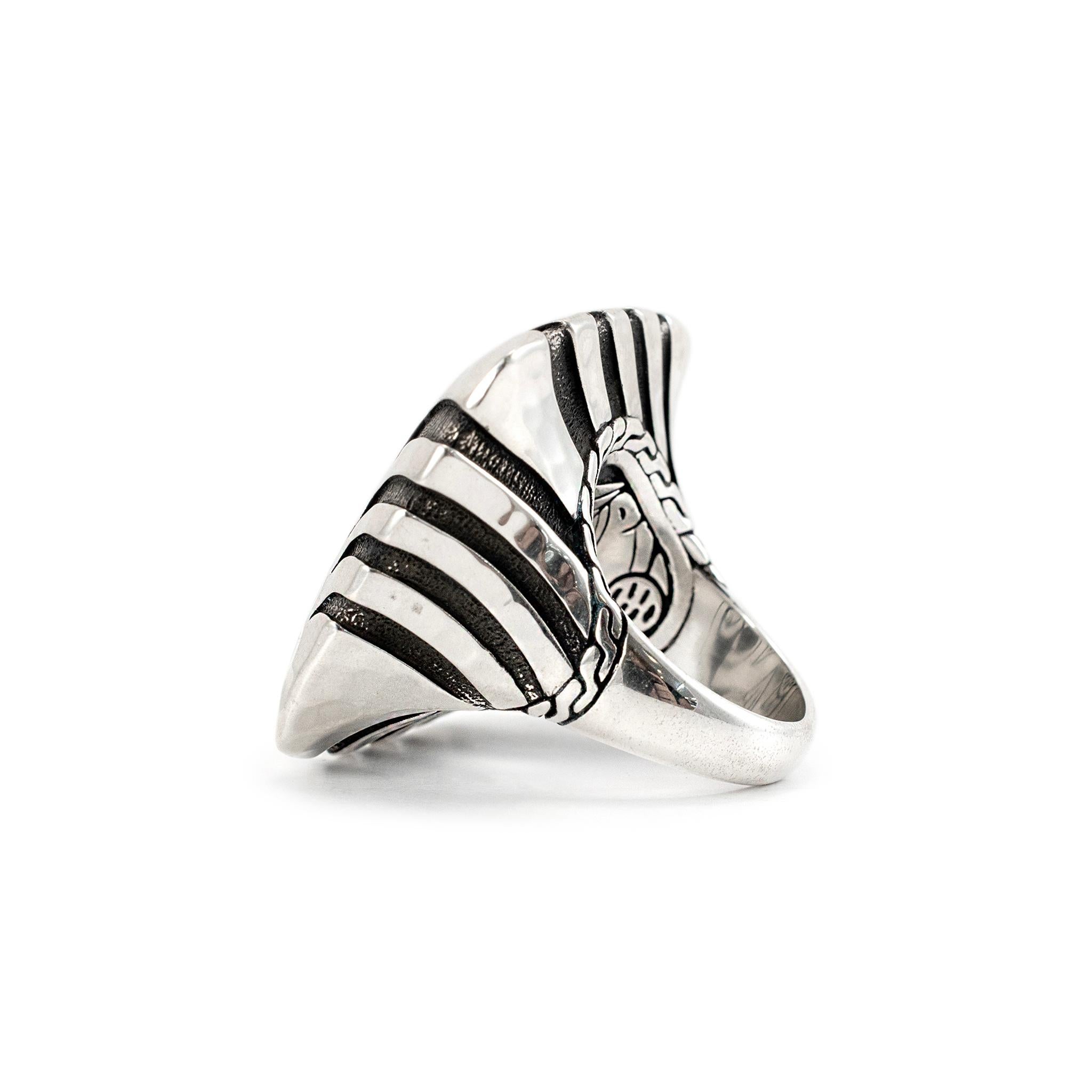 John Hardy 925 Sterling Palu Macan Square Hammered Stripe Cocktail Ring Excellent état - En vente à Houston, TX