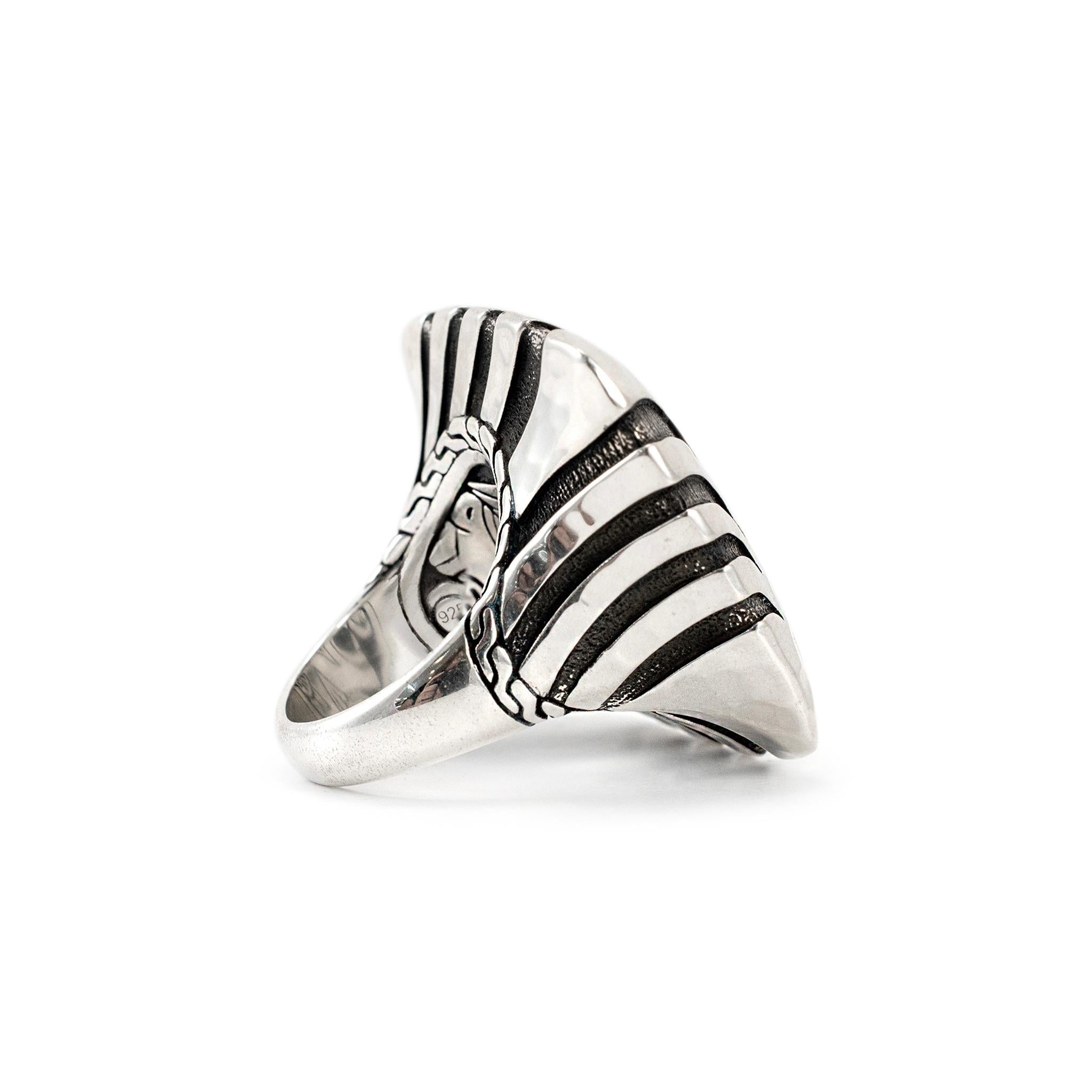 John Hardy 925 Sterling Palu Macan Square Hammered Stripe Cocktail Ring Unisexe en vente
