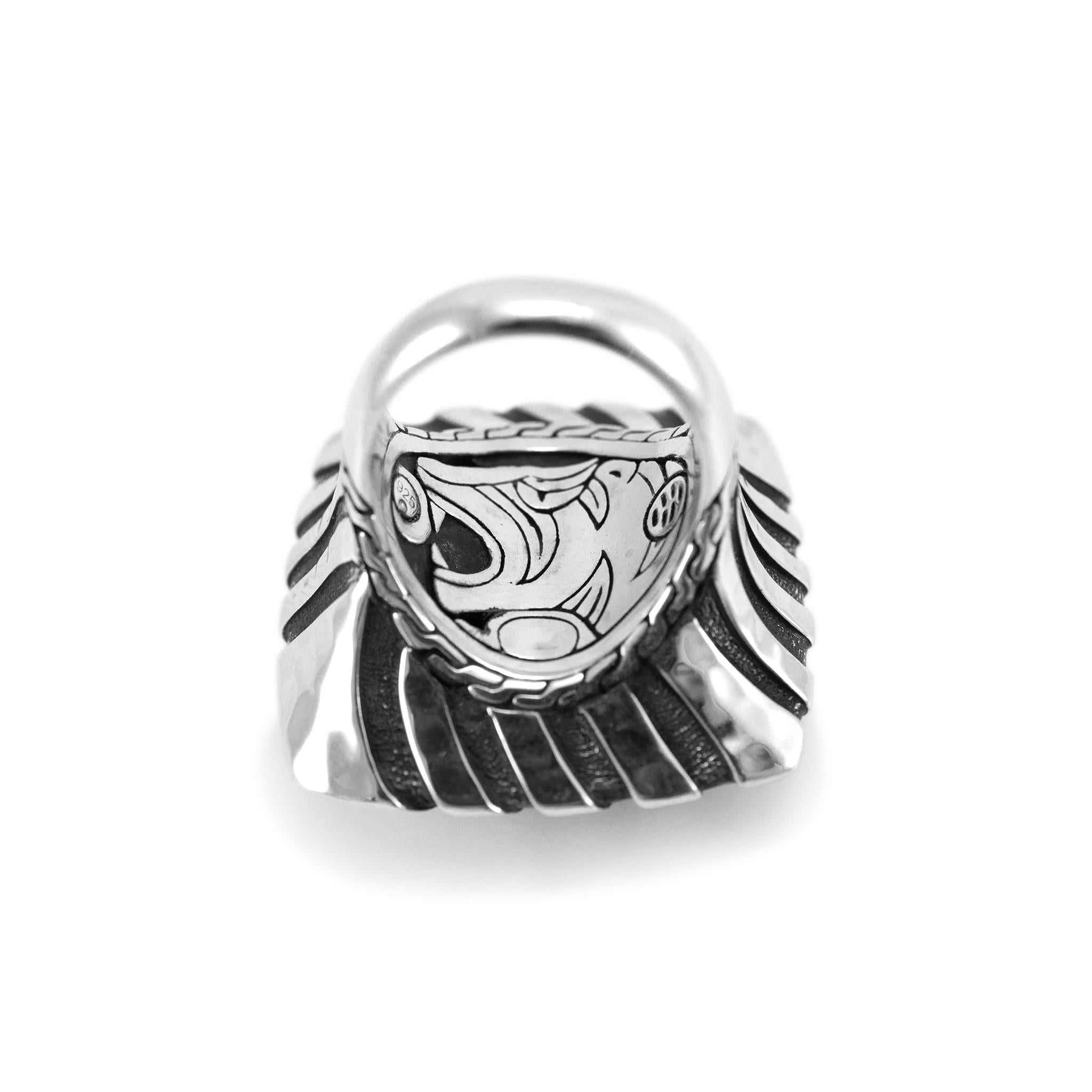 John Hardy 925 Sterling Palu Macan Square Hammered Stripe Cocktail Ring en vente 4