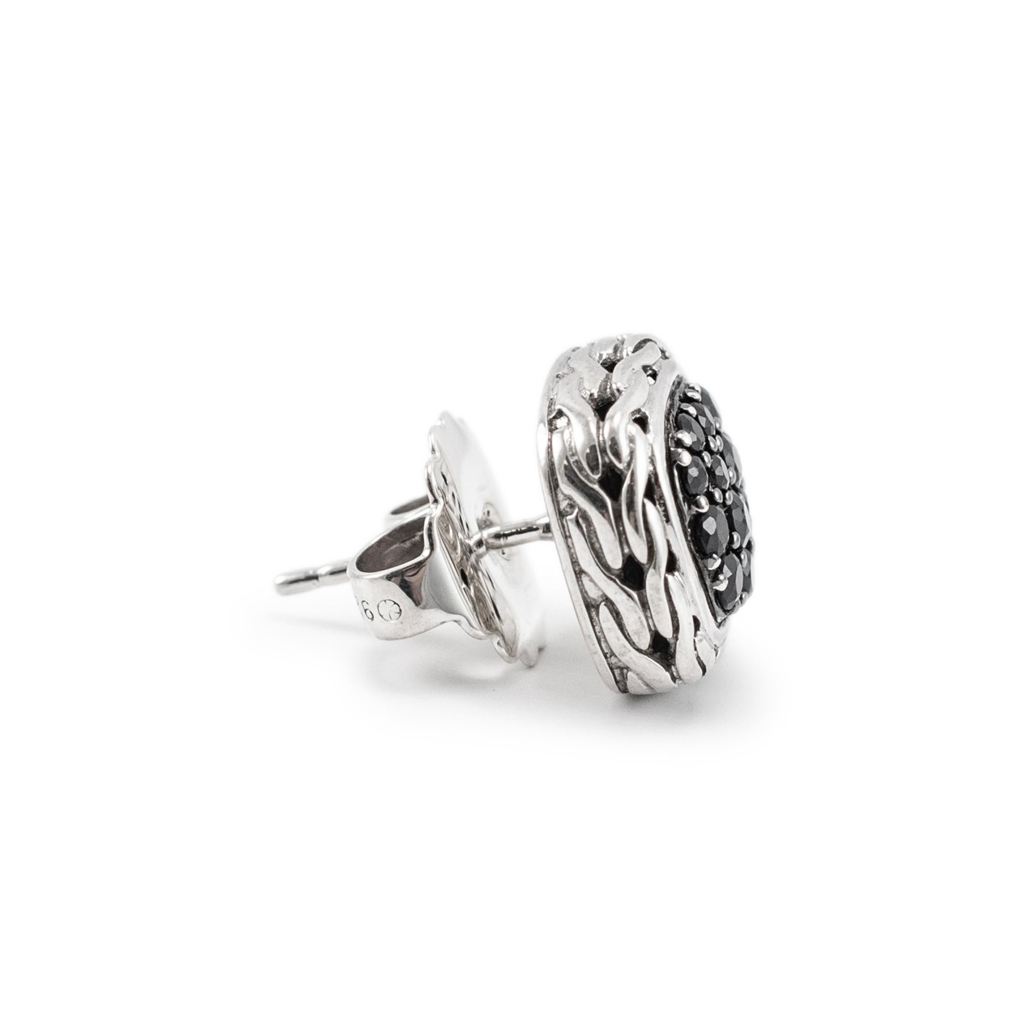 John Hardy 925 Sterlingsilber Pave Schwarzer Saphir geschnitzte Kette Ohrstecker im Zustand „Hervorragend“ in Houston, TX