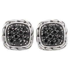 John Hardy 925 Sterlingsilber Pave Schwarzer Saphir geschnitzte Kette Ohrstecker