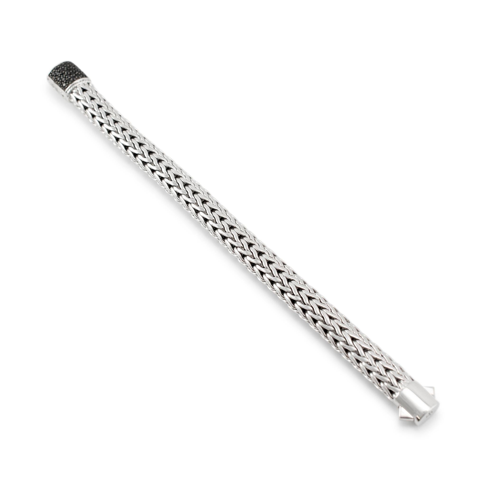 Round Cut John Hardy 925 Sterling Silver Pave Black Sapphire Icon Link Bracelet 10.5mm For Sale