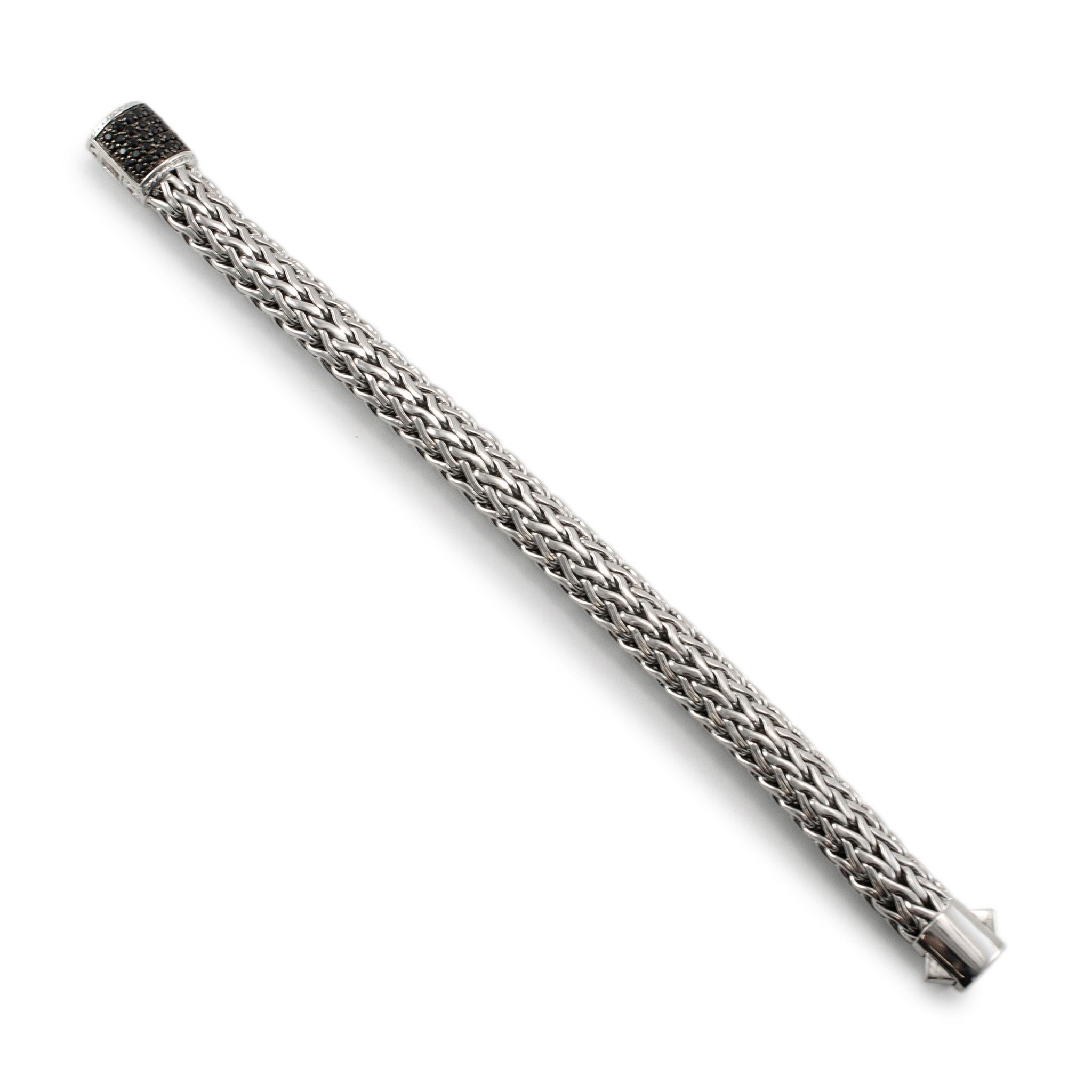 Women's or Men's John Hardy 925 Sterling Silver Pave Black Sapphire Icon Link Bracelet 10.5mm For Sale