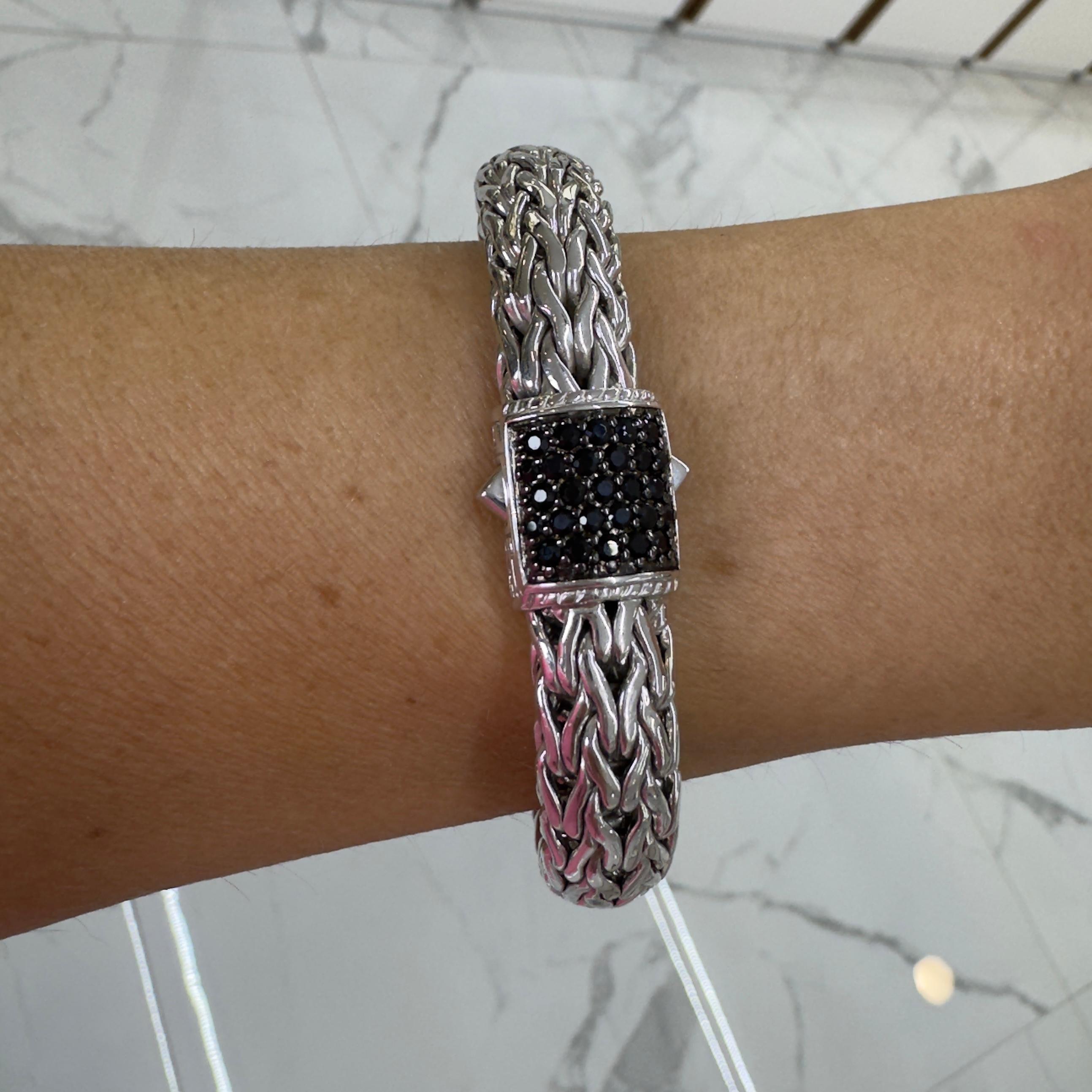 John Hardy 925 Sterling Silver Pave Black Sapphire Icon Link Bracelet 10.5mm For Sale 1