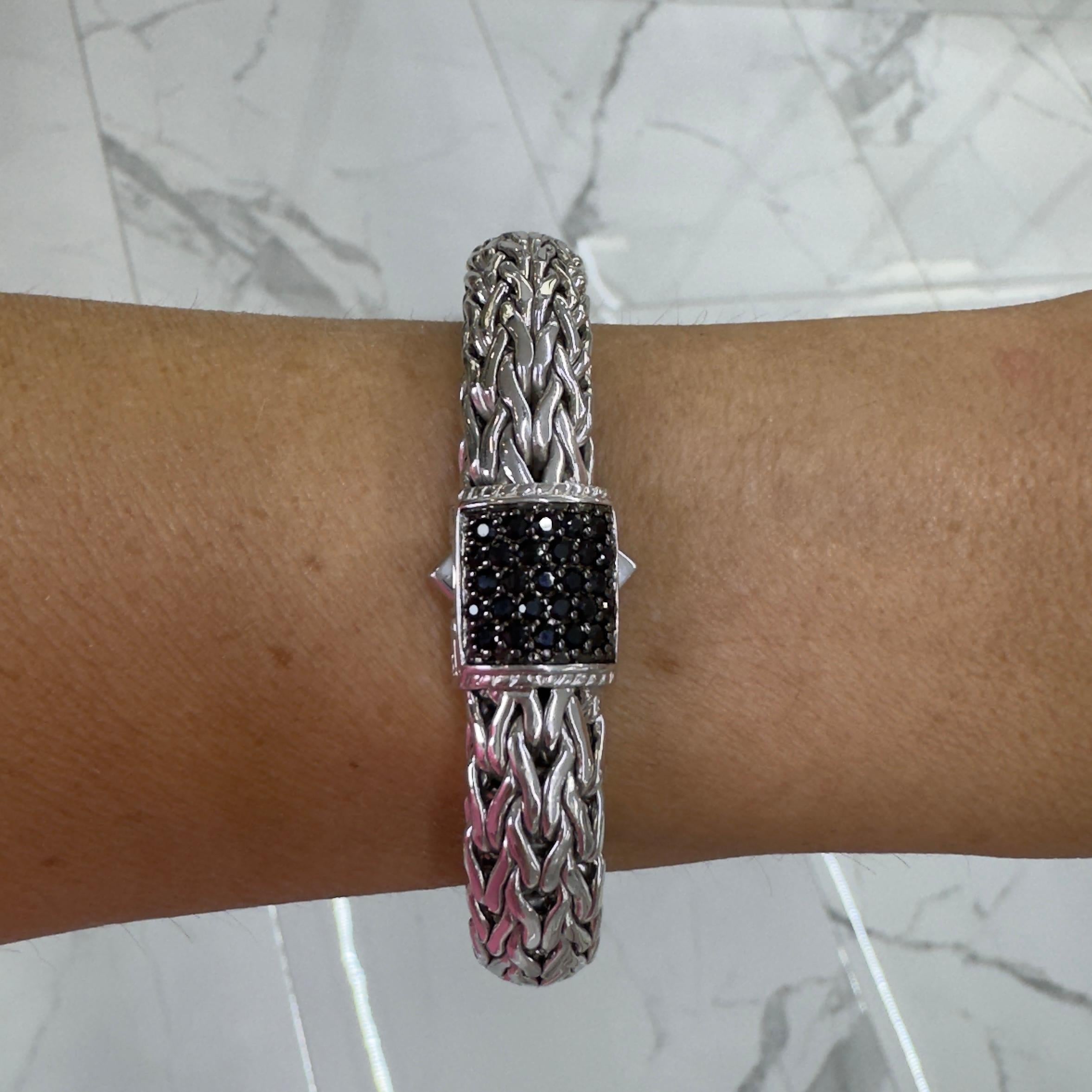 John Hardy 925 Sterling Silver Pave Black Sapphire Icon Link Bracelet 10.5mm For Sale 1