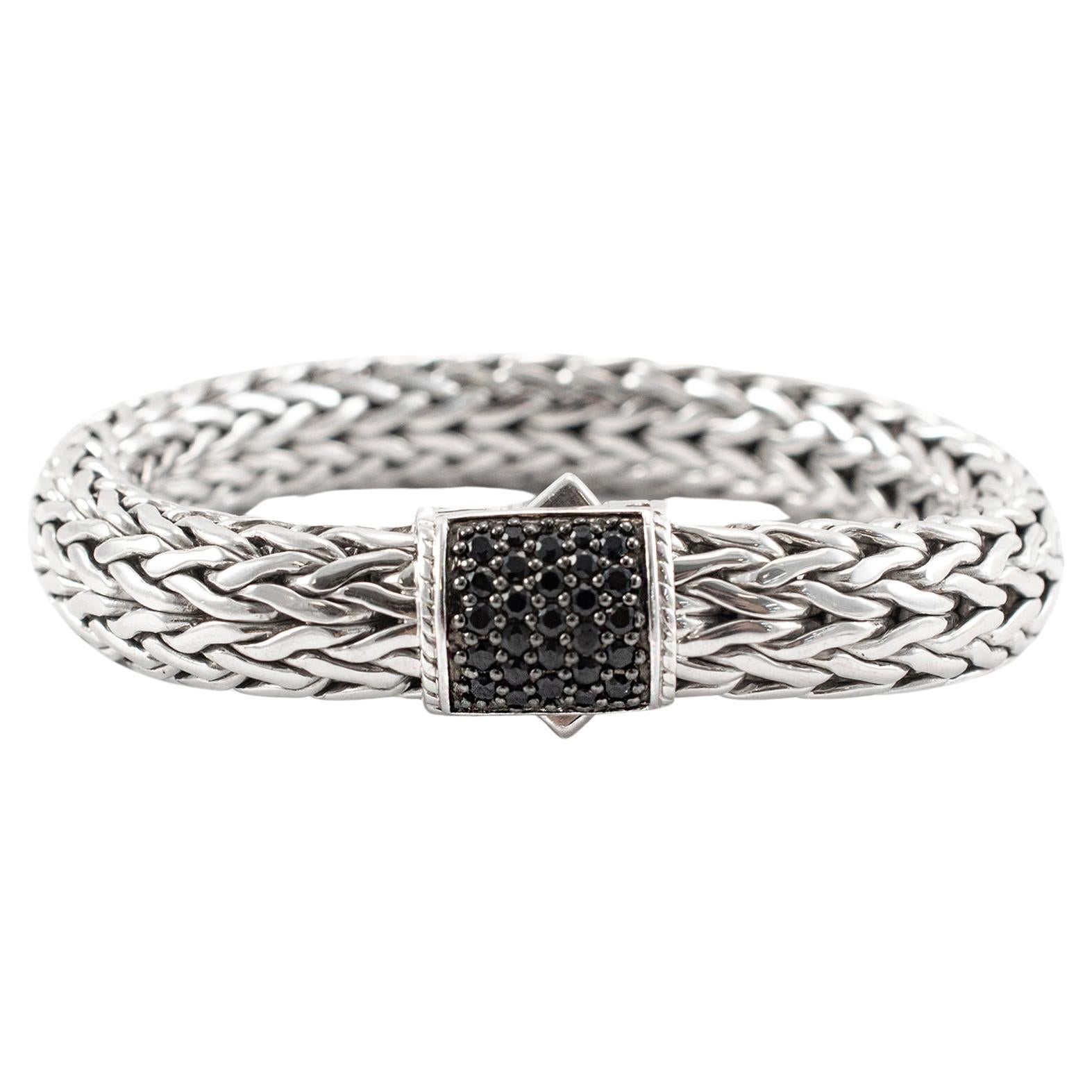 John Hardy 925 Sterling Silver Pave Black Sapphire Icon Link Bracelet 10.5mm