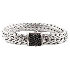 John Hardy 925 Sterling Silver Pave Black Sapphire Icon Link Bracelet 10.5mm