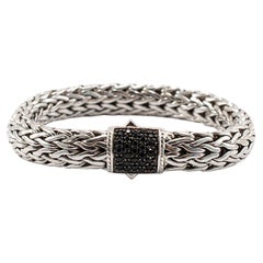 John Hardy 925 Sterling Silver Pave Black Sapphire Icon Link Bracelet 10.5mm
