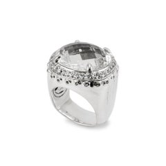John Hardy 925 Sterling Silver White Topaz Bamboo Batu Dome Cocktail Ring