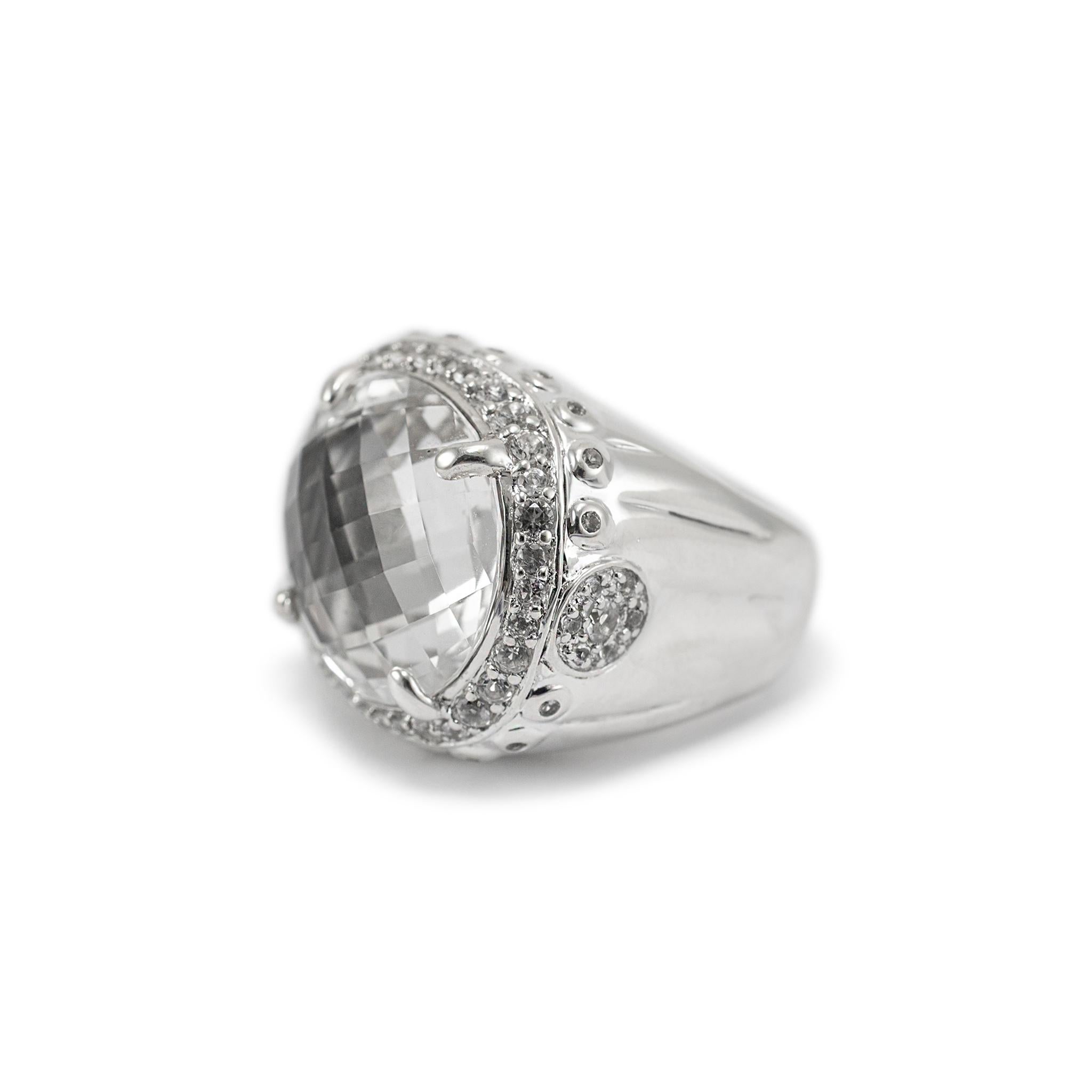 Taille ovale I John Hardy Bague Cocktail en argent 925 Topaze Blanche Bambou Batu Dome en vente