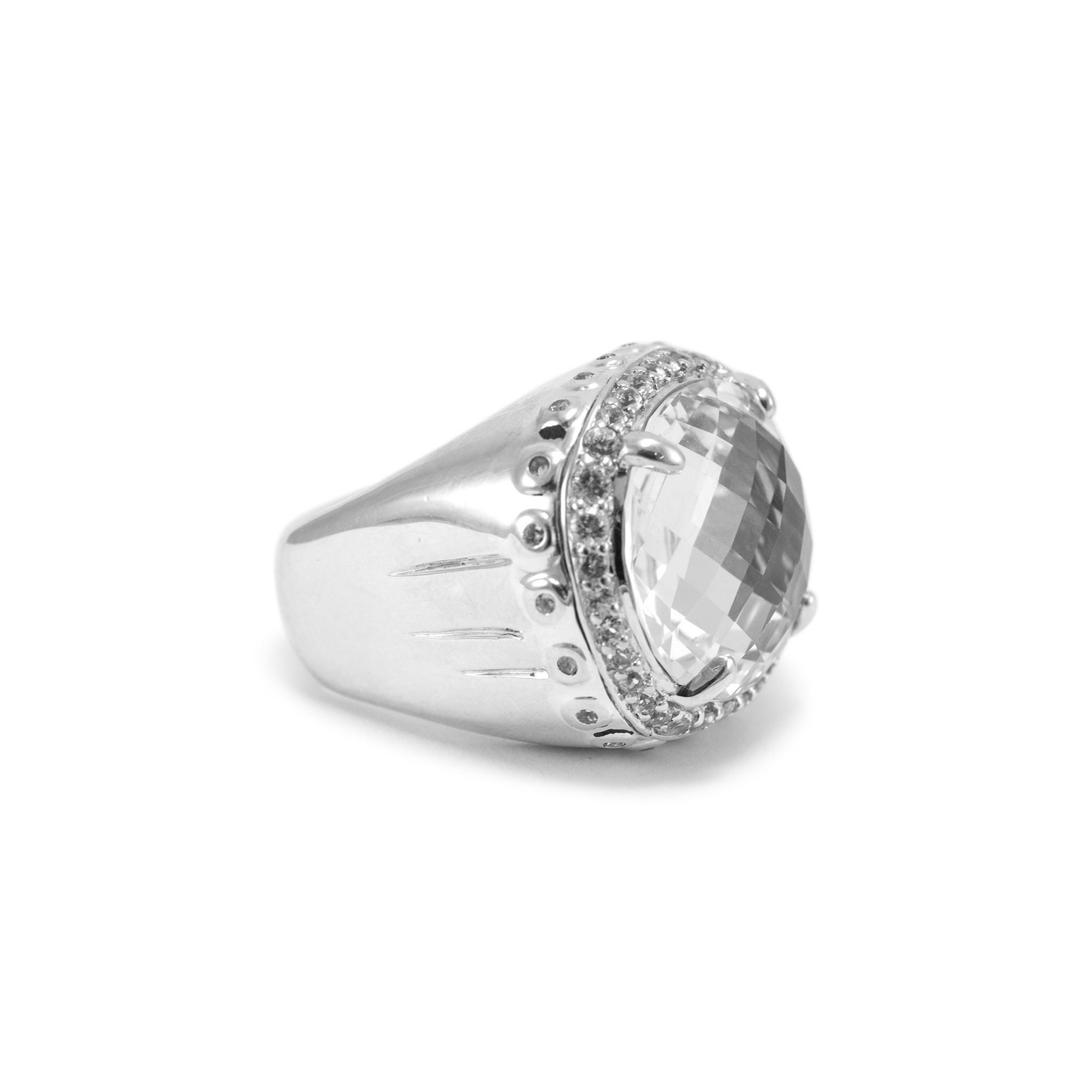 I John Hardy Bague Cocktail en argent 925 Topaze Blanche Bambou Batu Dome Excellent état - En vente à Houston, TX