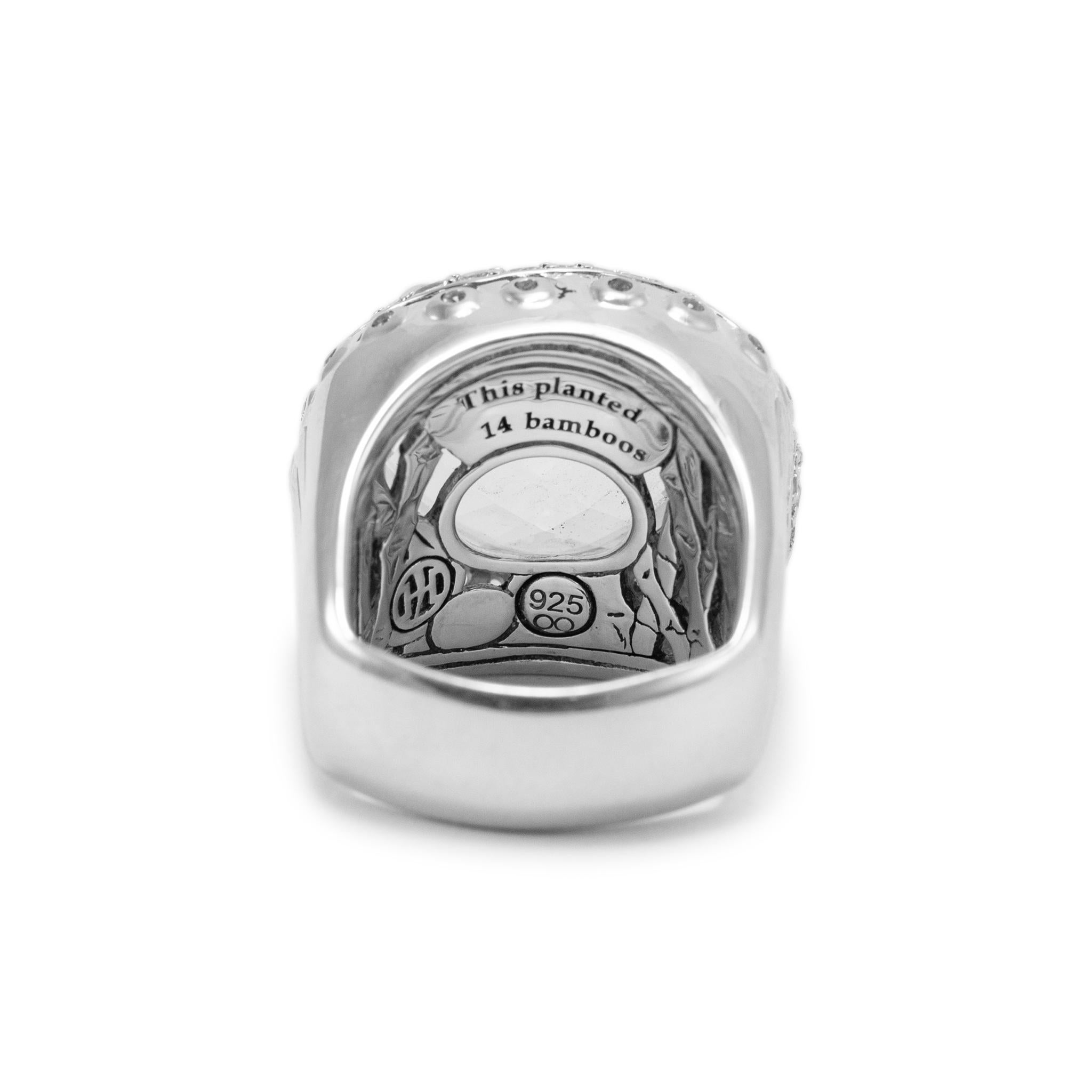 I John Hardy Bague Cocktail en argent 925 Topaze Blanche Bambou Batu Dome Unisexe en vente