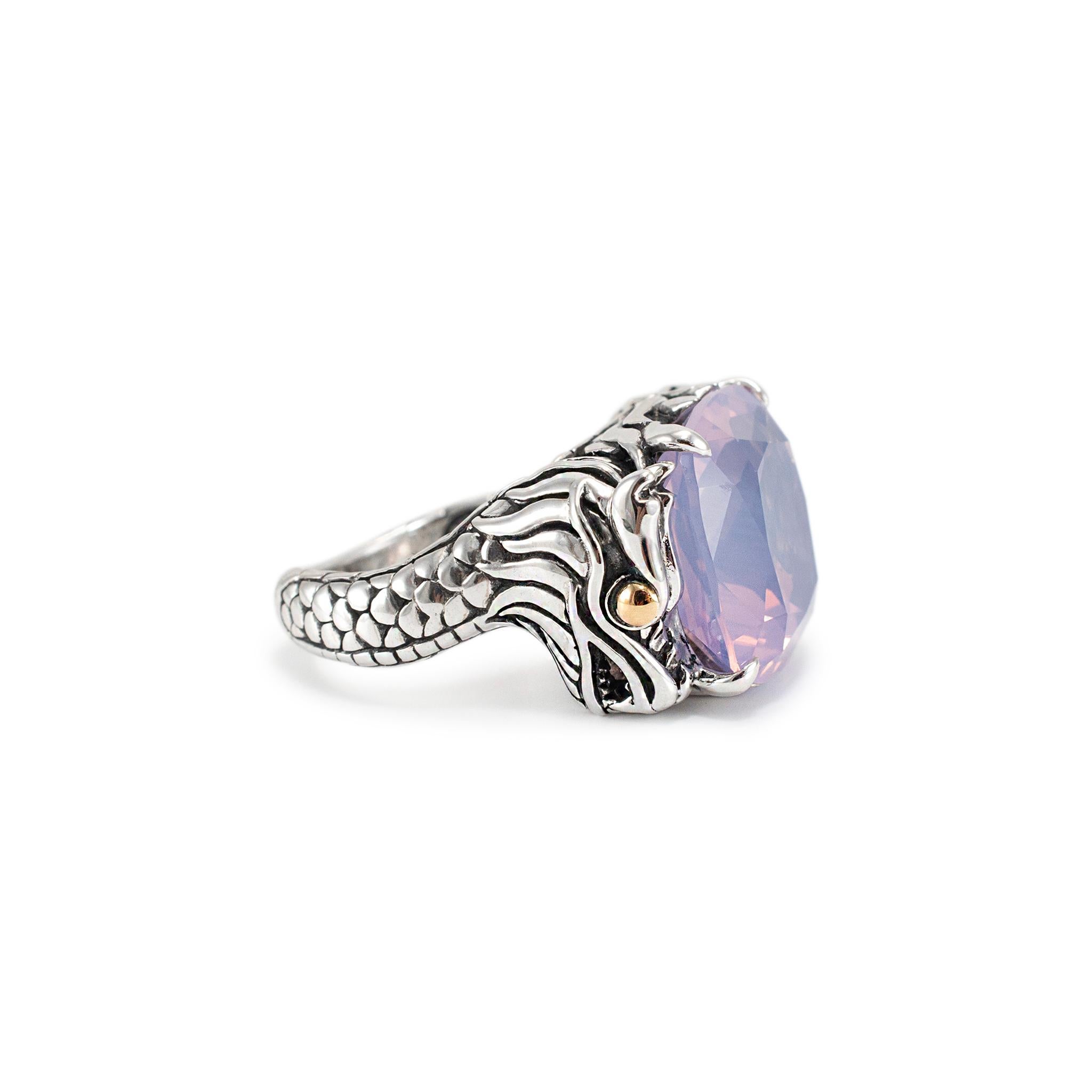 Square Cut John Hardy 925 Sterling Silver Yellow Gold Dragon Chalcedony Stone Cocktail Ring