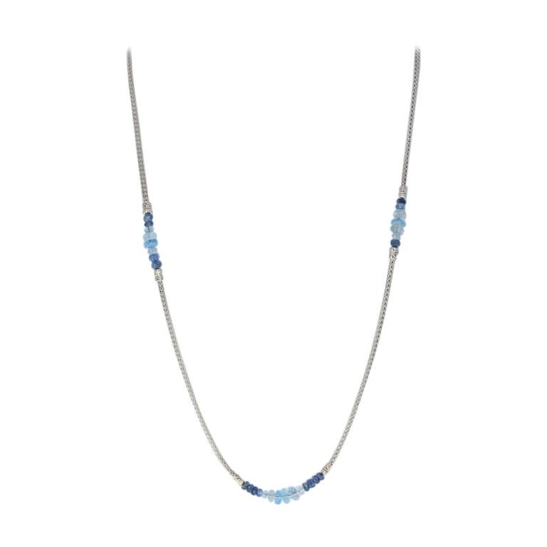 John Hardy Aquamarine and Kyanite Classic Chain Station Necklace Sterling