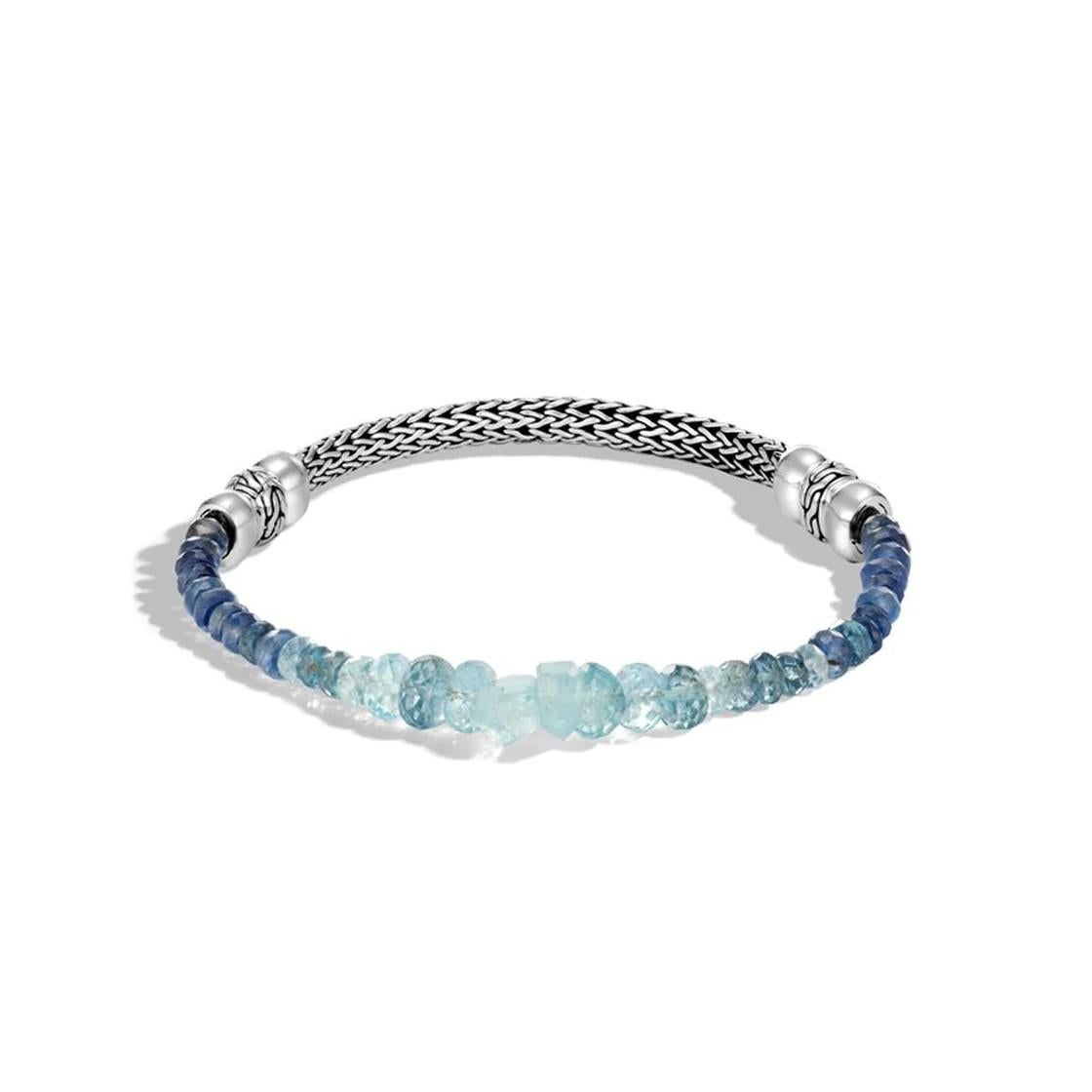 This John Hardy Classic Chain Collection bracelet features 5 mm sterling silver chain with Aquamarine and Kyanite gemstones. 

Bracelet is secured by a pusher clasp, and is size medium.

John Hardy Classic Chain Collection
Bracelet

Extra Small 5 mm