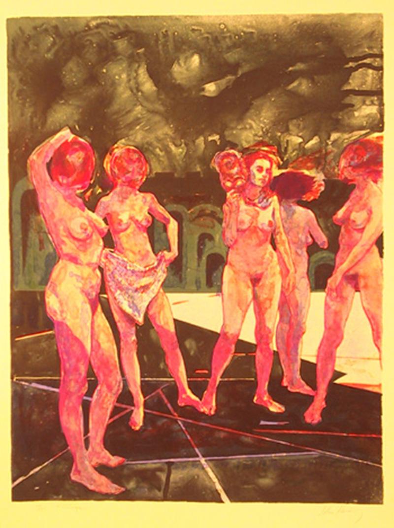 John Hardy (Artist) Nude Print - Nudes in Space, Lithograph by John Hardy