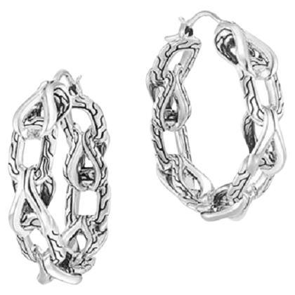 John Hardy Asli Classic Chain Small Hoop Link Earrings EB900172 For Sale